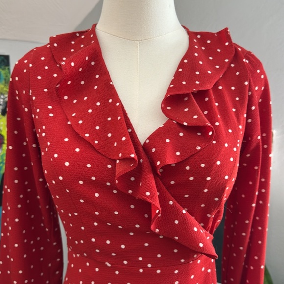Funky, fun red polka dot wrap dress. EUC with no flaws. - Picture 3 of 4